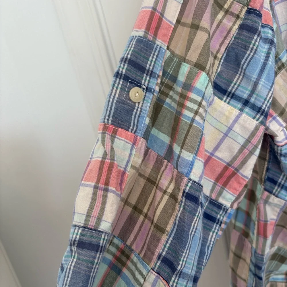 L.L. Bean Madras Plaid Button Down Shirt - Blue, Pink, Green - Picture 4 of 8